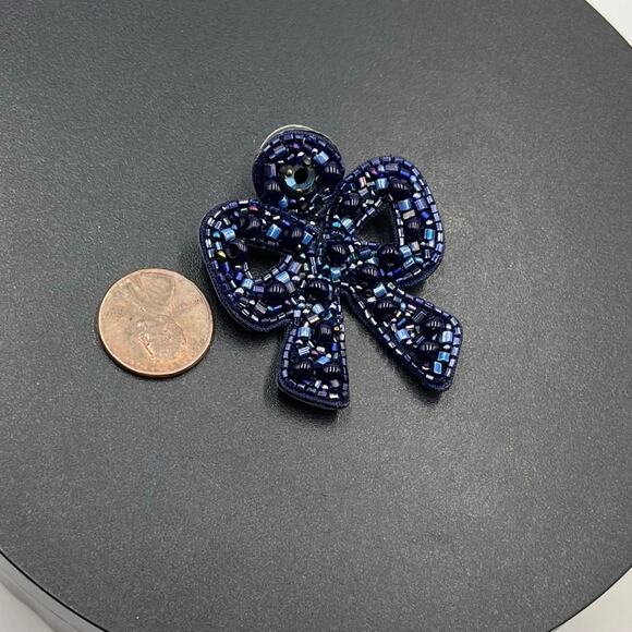 Mignonne Gavigan Lorraine Blue Beaded Leather‎ Back Bow Earrings *Single - Picture 7 of 7